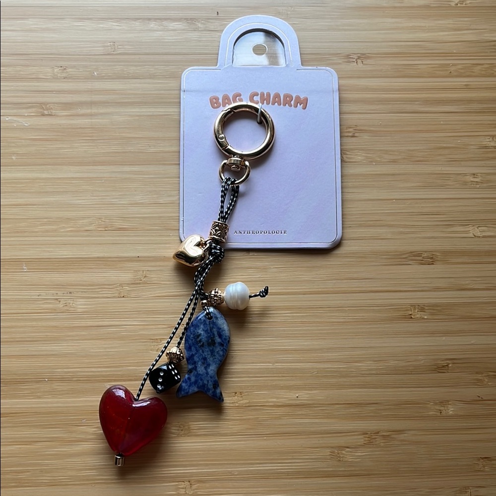 Anthropologie Heart and Fish Bag Charm - Red and Blue